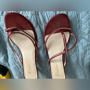 Purple/burgandish satin sandals size 8.5with rhinestones
